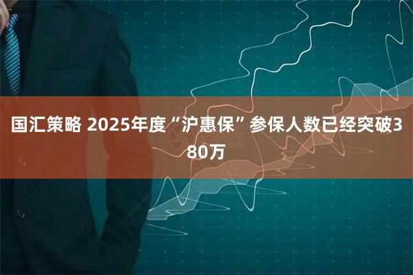国汇策略 2025年度“沪惠保”参保人数已经突破380万