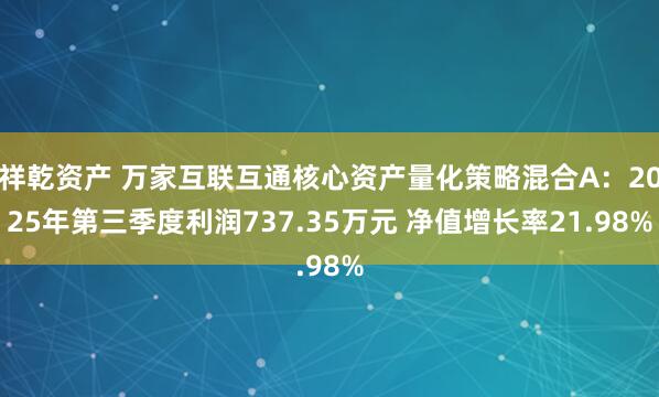 祥乾资产 万家互联互通核心资产量化策略混合A:2025年第三季度利润737.35万元 净值增长率21.98%