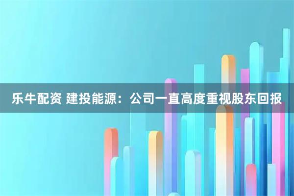 乐牛配资 建投能源:公司一直高度重视股东回报